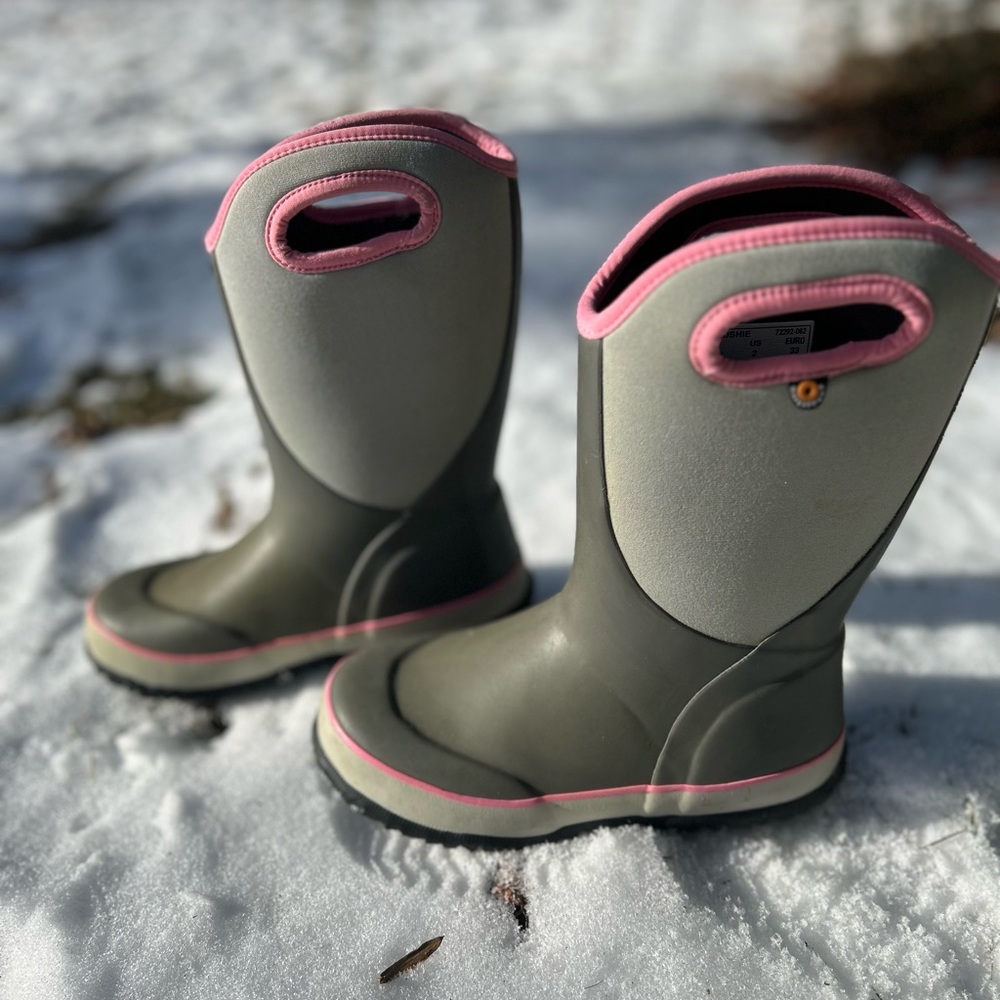 Super warm kids Bogs Slushie snow winter boots size IS 2 UK 33 youth pink grey